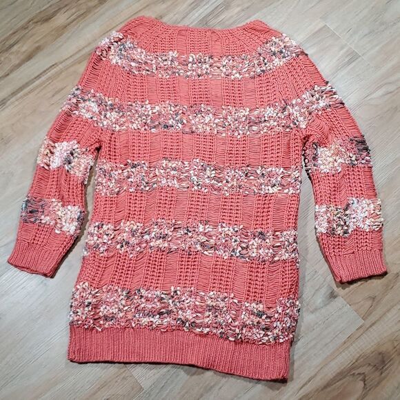 🔹️🔺️NWT Prato Coral & Cream Loose Knit 3/4 Sleeve Loose Knit Sweater Medium - Picture 3 of 12